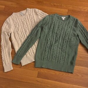 L.L. Bean Cable Knit Sweaters - Cream and Green